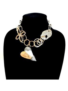 ZARA | NWOT | Mixed Metal Statement Necklace With Marbleized Heart Pendant 🪽♥️